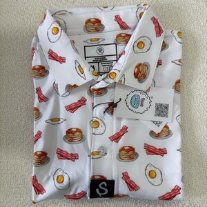 White Breakfast Print Golf Polo